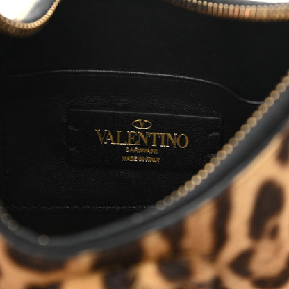 Valentino Garavani Calf Hair Leopard Print Mini Vlogo Hobo Bag Black Marrone 6 of 9