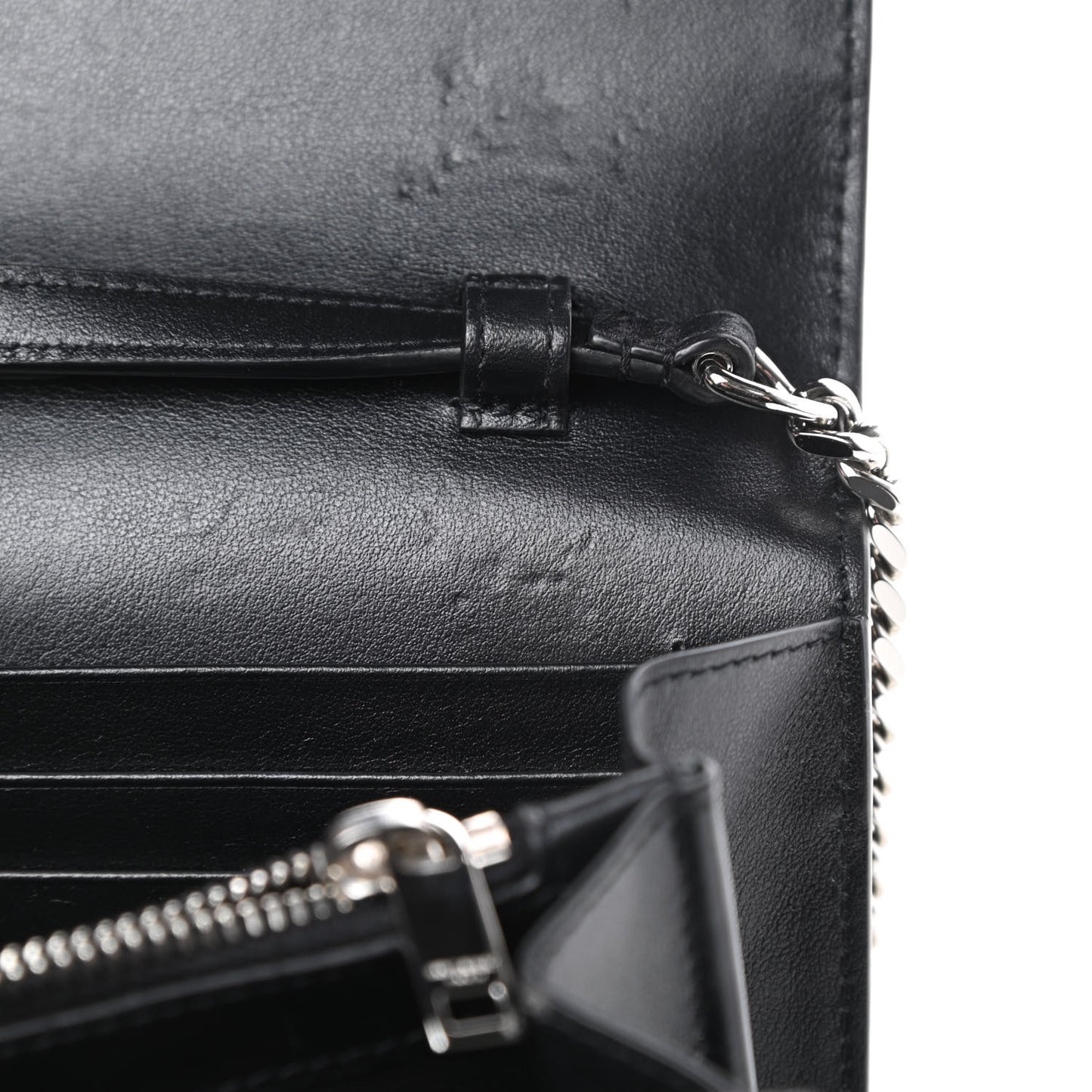 Calfskin Crocodile Embossed Monogram Chain Wallet Black
