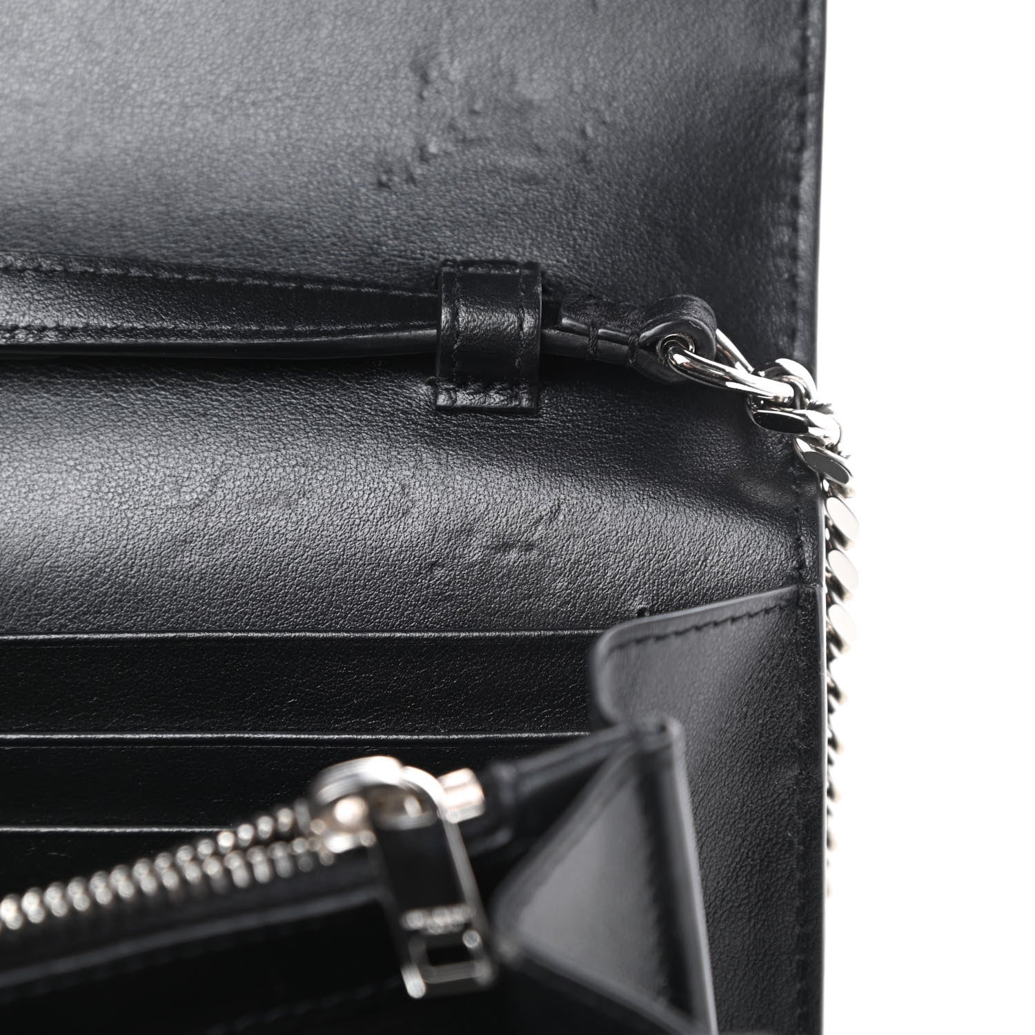 Saint Laurent Calfskin Crocodile Embossed Monogram Chain Wallet Black 13 of 15