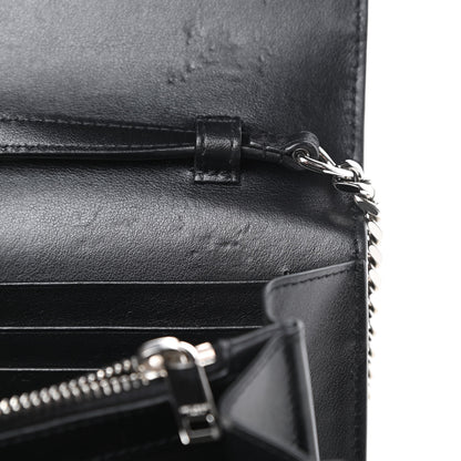 Saint Laurent Calfskin Crocodile Embossed Monogram Chain Wallet Black 13 of 15