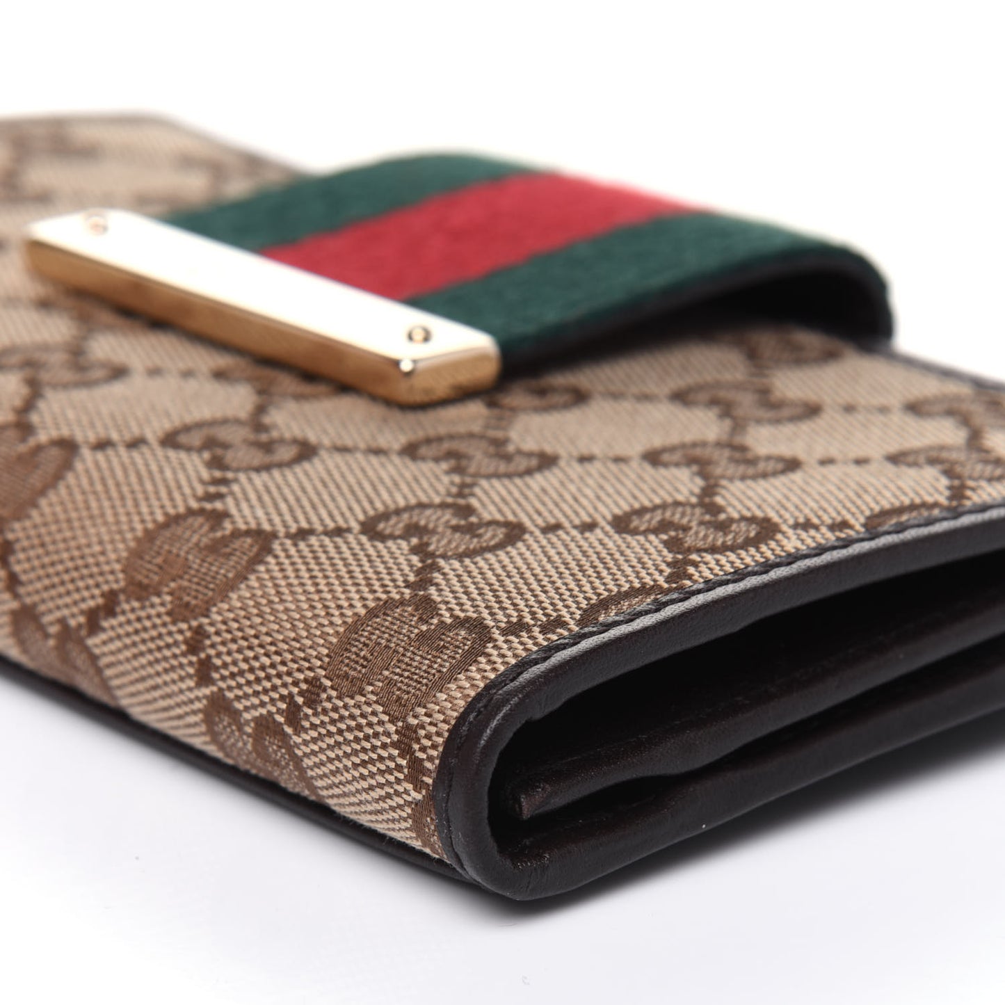 Monogram Calfskin Ladies Web Continental Wallet Beige Ebony Cocoa