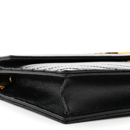 Saint Laurent Grain De Poudre Matelasse Chevron Monogram Envelope Chain Wallet Black 9 of 11