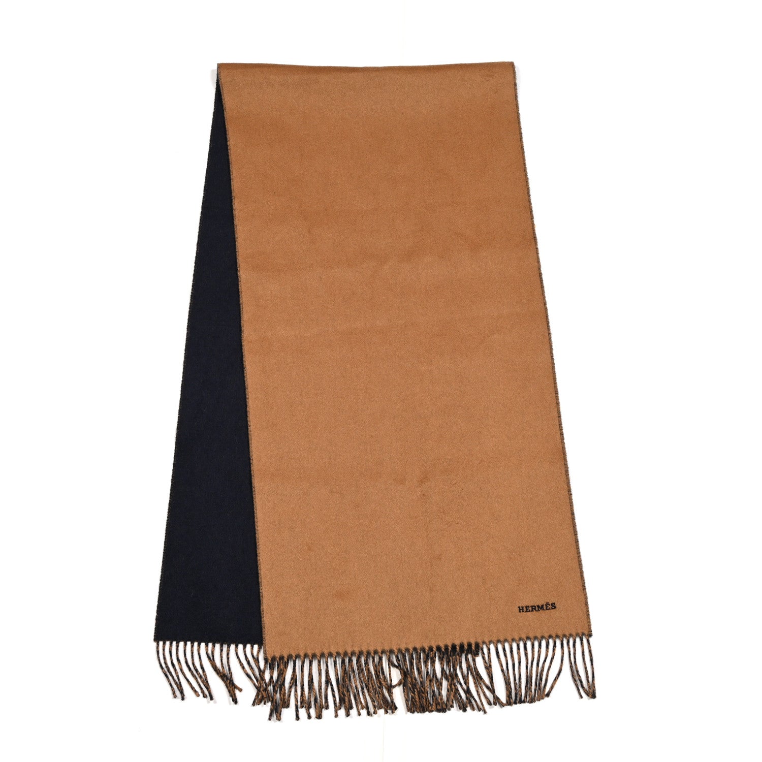 Hermes Cashmere Recto Verso Muffler Camel Marine 2 of 4