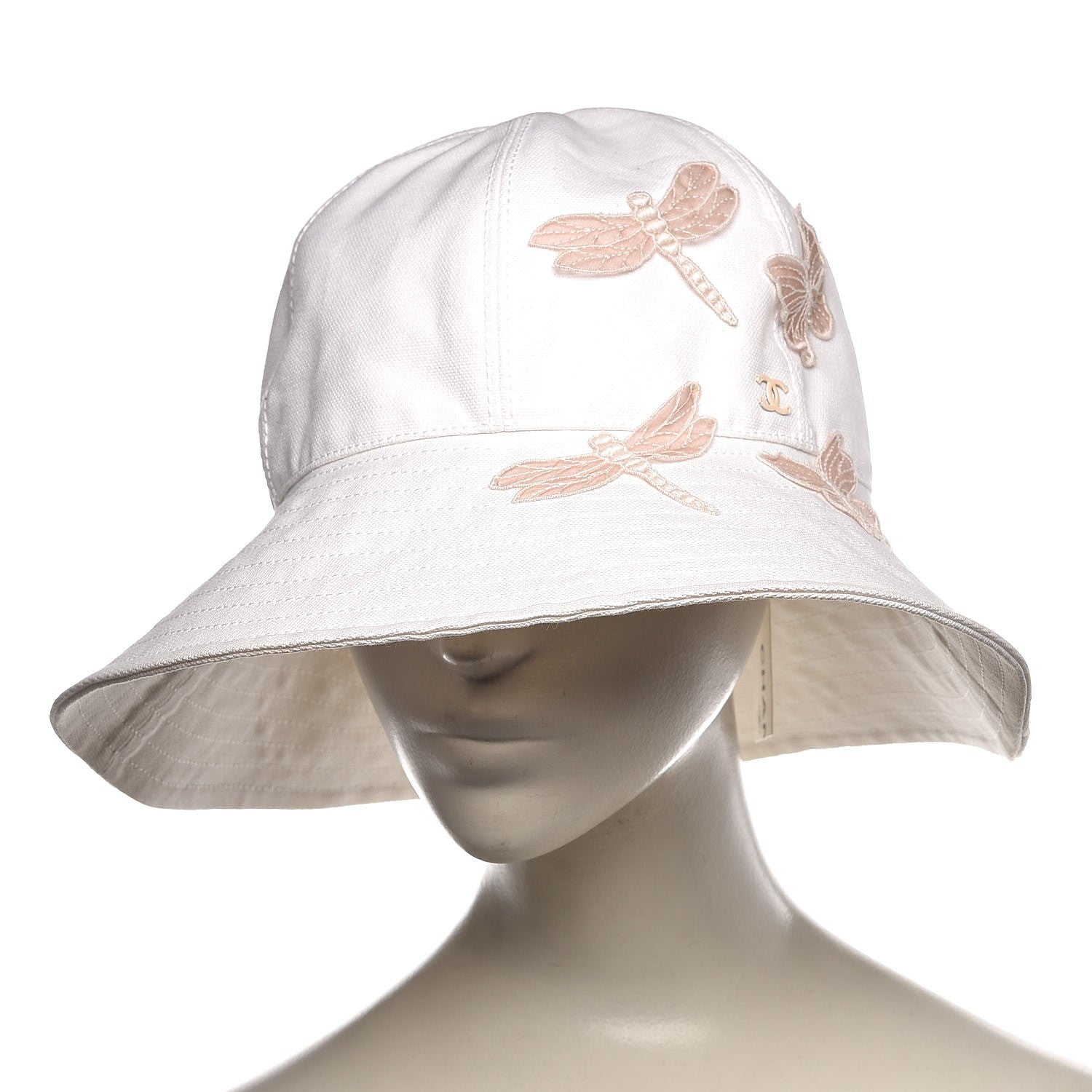 Chanel Cotton Butterfly Embellished Bucket Hat 58 White 2 of 7