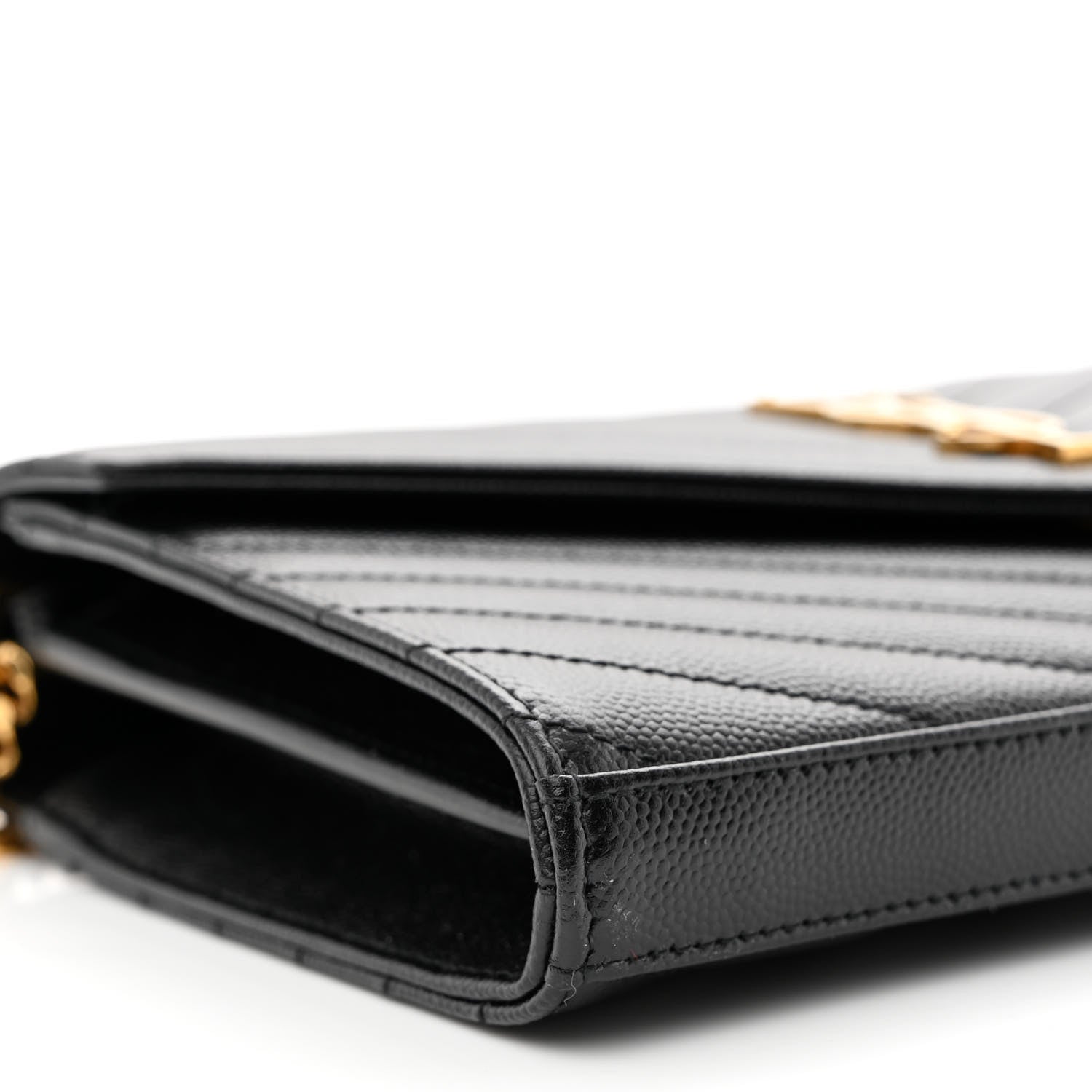 Saint Laurent Grain De Poudre Matelasse Chevron Monogram Chain Wallet Black 8 of 10