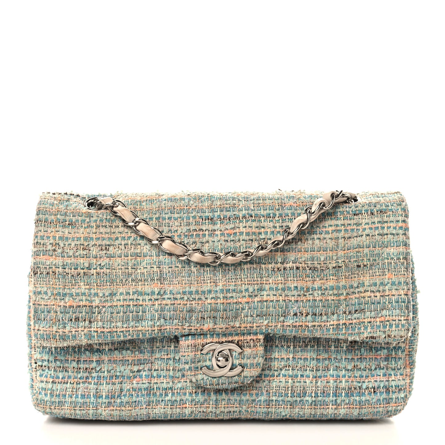 Tweed Quilted Medium Double Flap Blue Multicolor