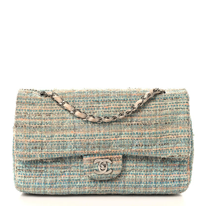 Chanel Tweed Quilted Medium Double Flap Blue Multicolor 1 of 10