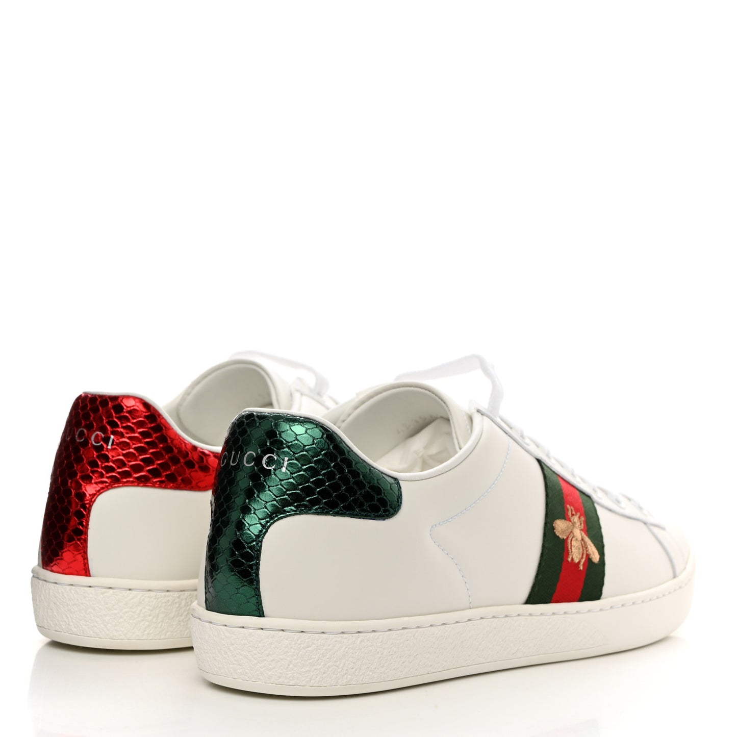 Calfskin Ayers Bee Embroidered Womens Ace Sneakers 41 White Green
