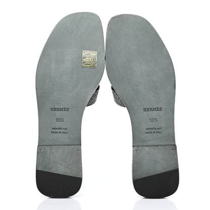 Hermes Suede Goatskin Crystal Powder Oran Sandals 38.5 Black 5 of 7