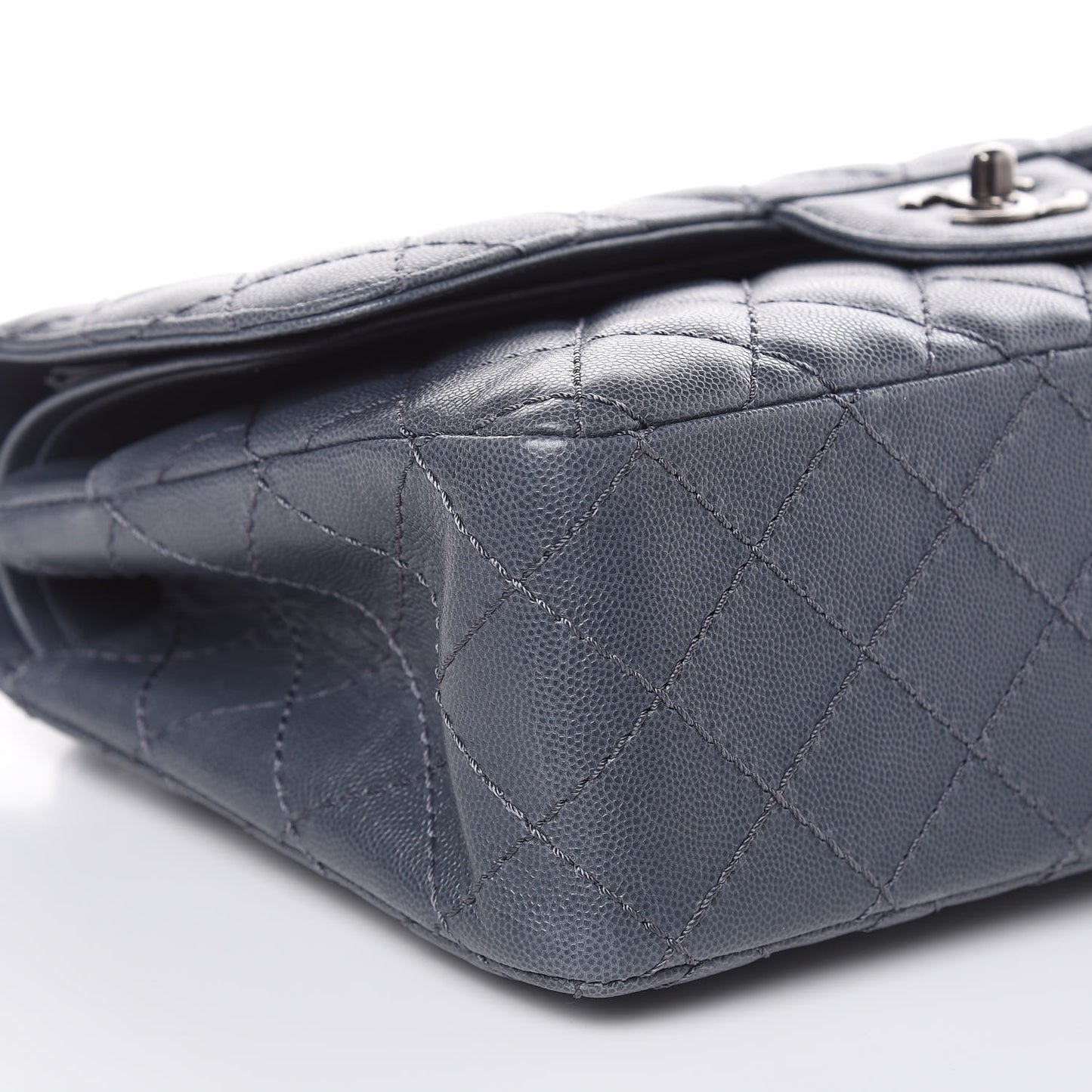 Caviar Quilted Jumbo Double Flap Dark Grey