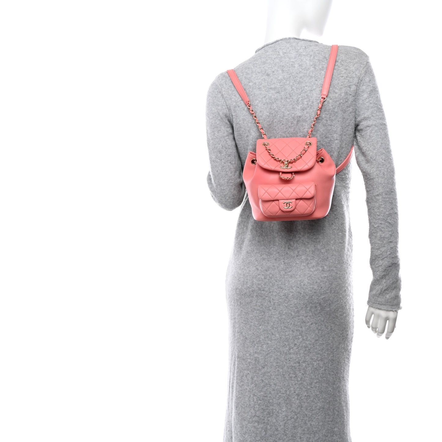 Lambskin Quilted Small Duma Drawstring Backpack Pink