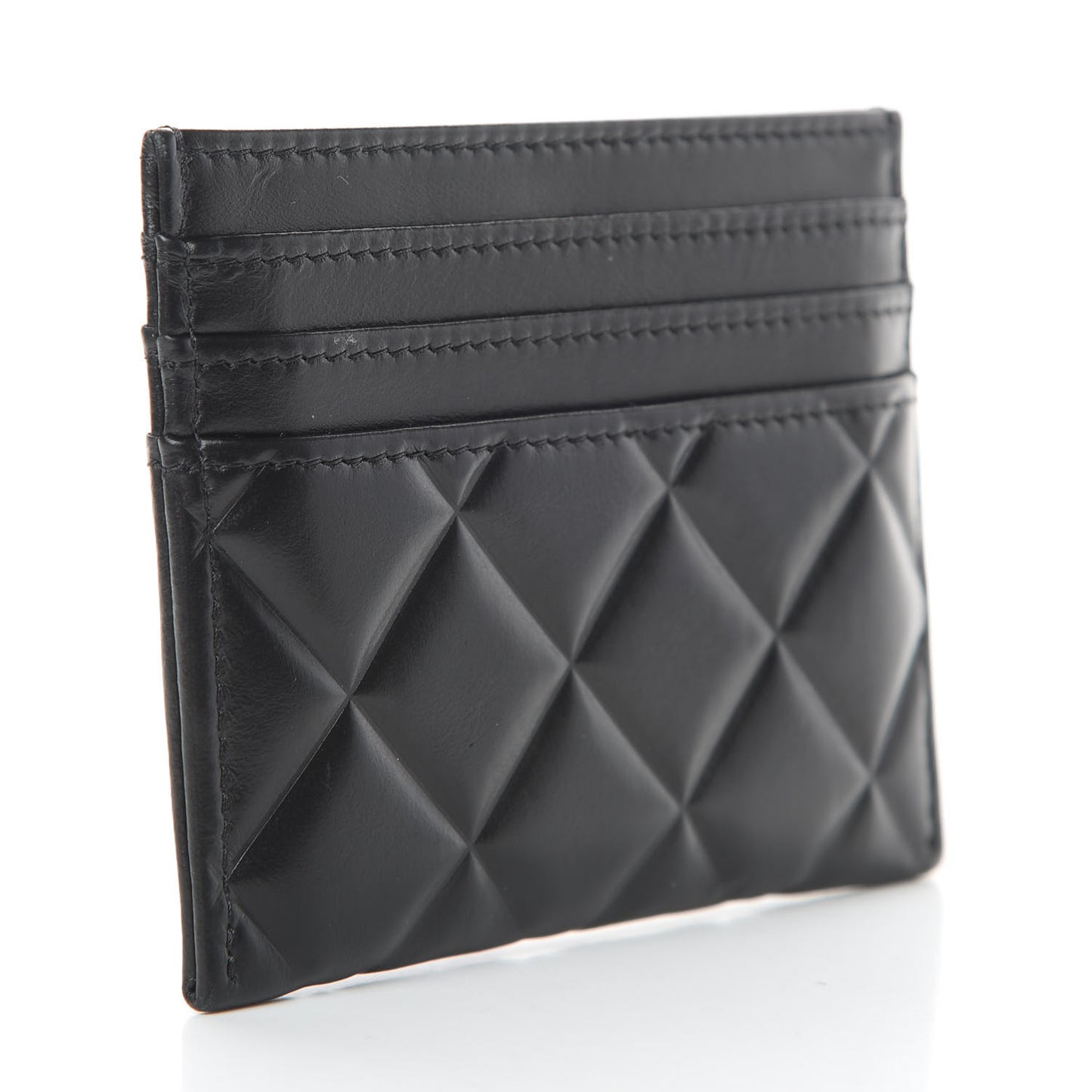 Lambskin Quilted Card Holder Black