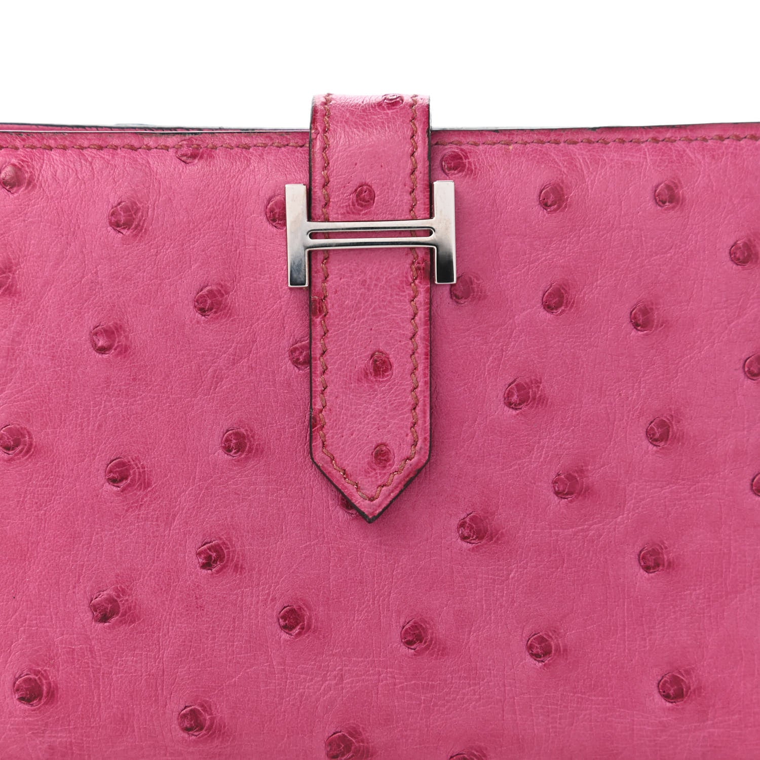 Hermes Ostrich Bearn Compact Wallet Fuchsia 9 of 10