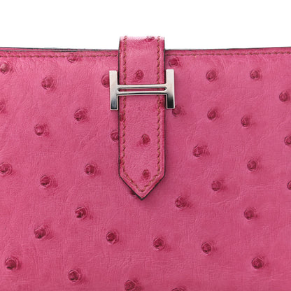 Hermes Ostrich Bearn Compact Wallet Fuchsia 9 of 10