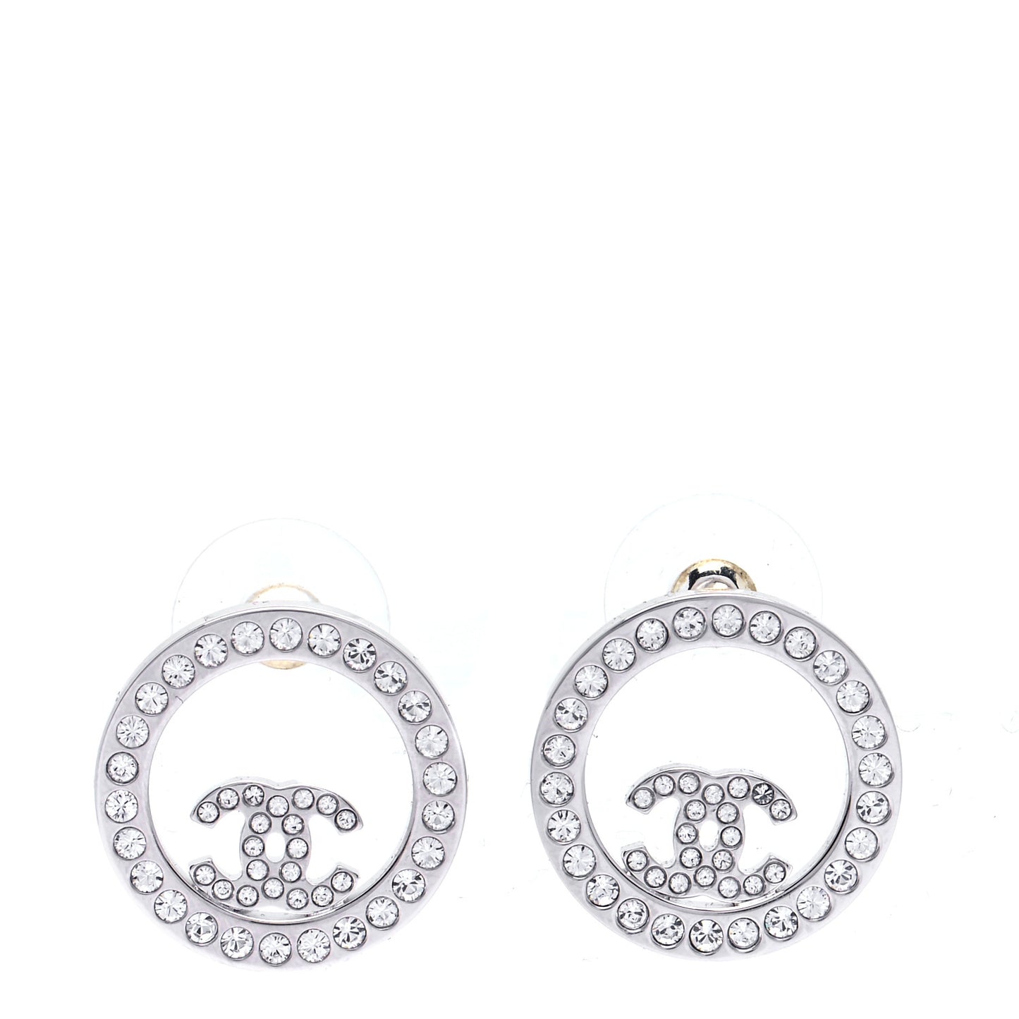 Crystal CC Round Earrings Silver