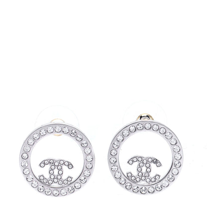 Chanel Crystal CC Round Earrings Silver 1 of 5