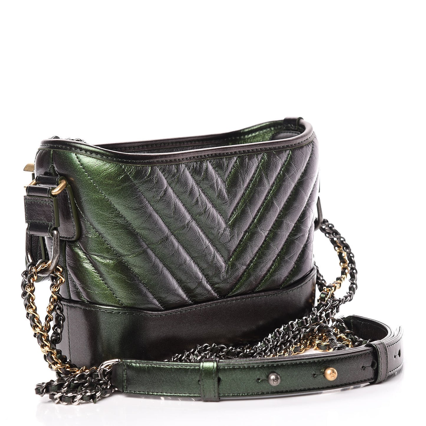 Metallic Calfskin Chevron Quilted Small Gabrielle Hobo Green