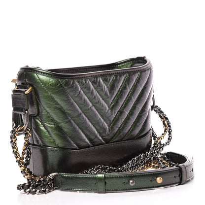 Chanel Metallic Calfskin Chevron Quilted Small Gabrielle Hobo Green 3 of 11