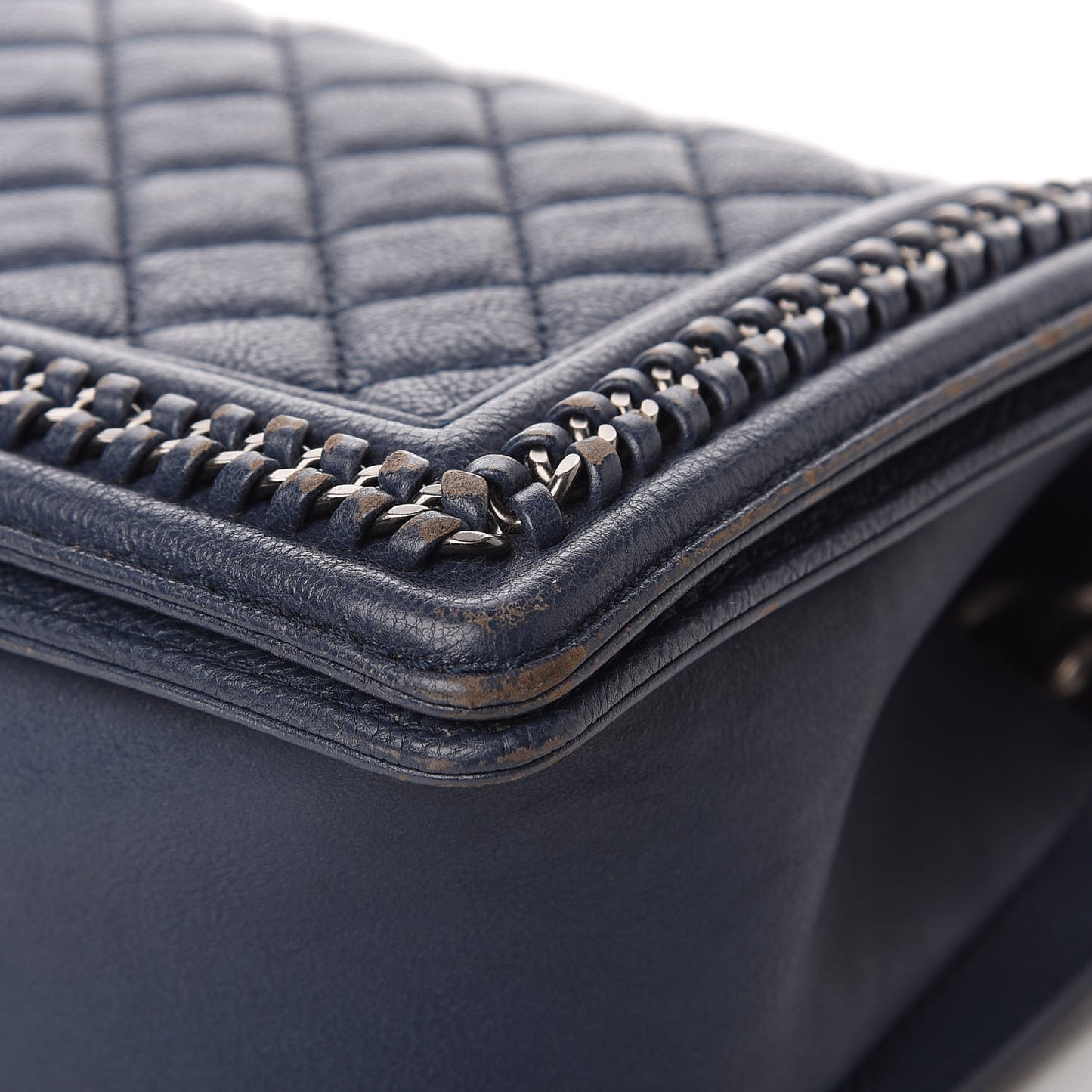 Calfskin Quilted Medium Top Handle Boy Flap Blue