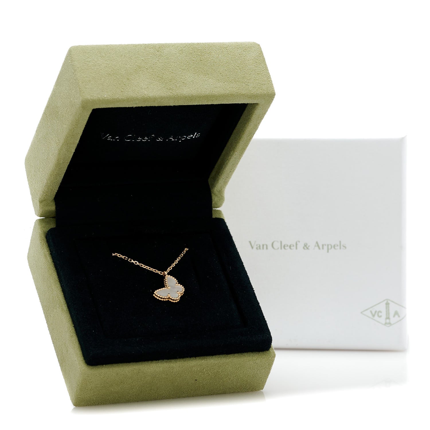Van Cleef & Arpels 18K Yellow Gold Mother of Pearl Sweet Alhambra Butterfly Pendant Necklace 7 of 7