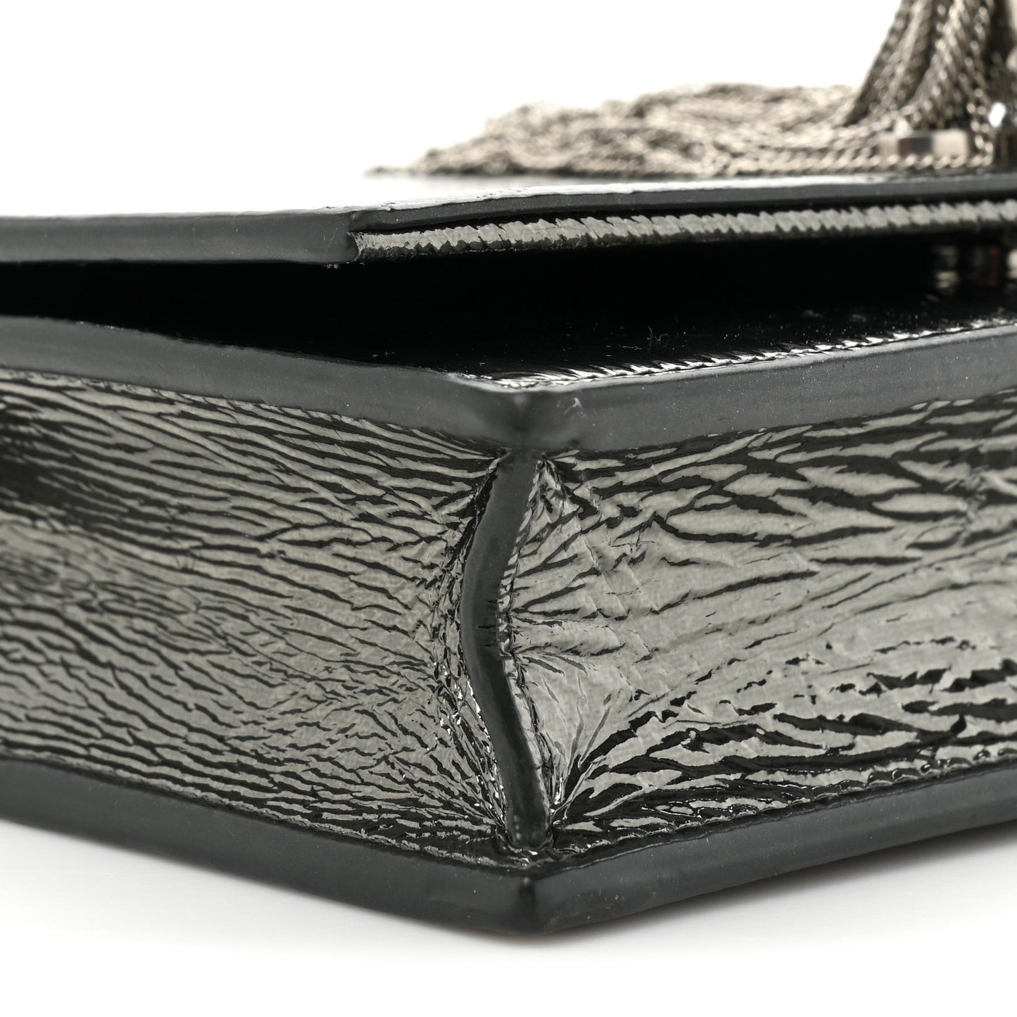 Metallic Crackled Calfskin Kate Monogram Tassel Chain Wallet Antracite Black