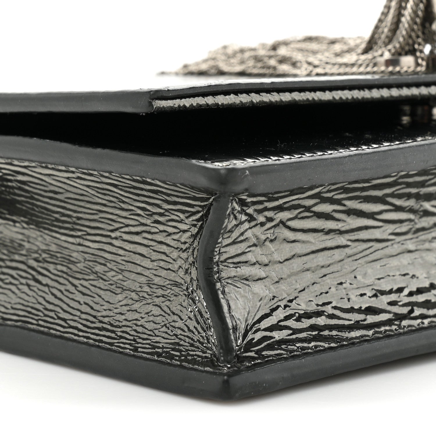 Saint Laurent Metallic Crackled Calfskin Kate Monogram Tassel Chain Wallet Antracite Black 10 of 20