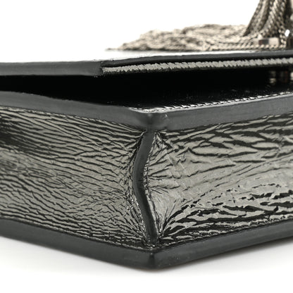 Saint Laurent Metallic Crackled Calfskin Kate Monogram Tassel Chain Wallet Antracite Black 10 of 20