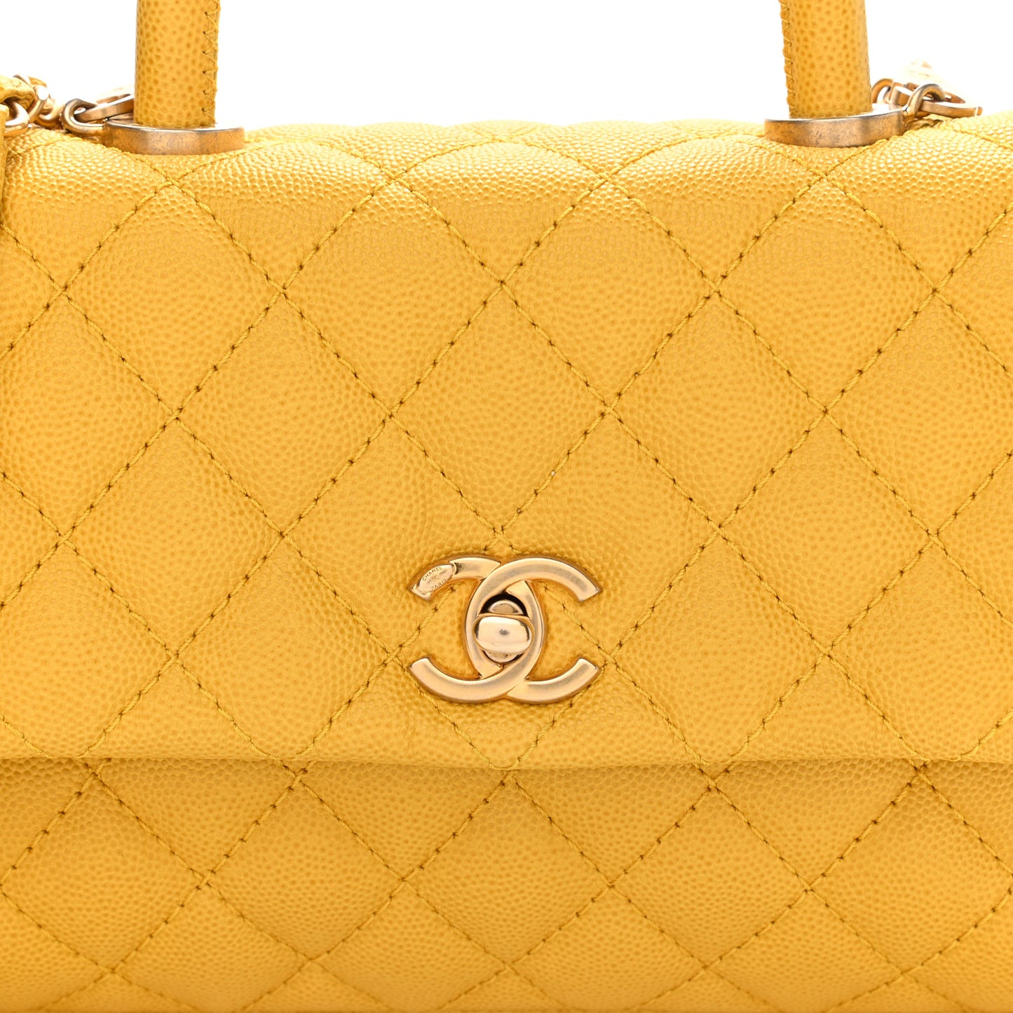 Caviar Quilted Mini Coco Handle Flap Yellow
