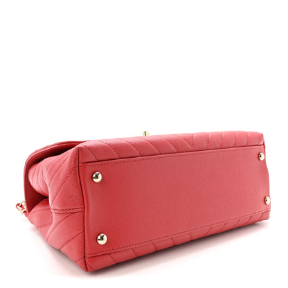 Chanel Caviar Chevron Quilted Small Coco Handle Flap Red 4 of 10