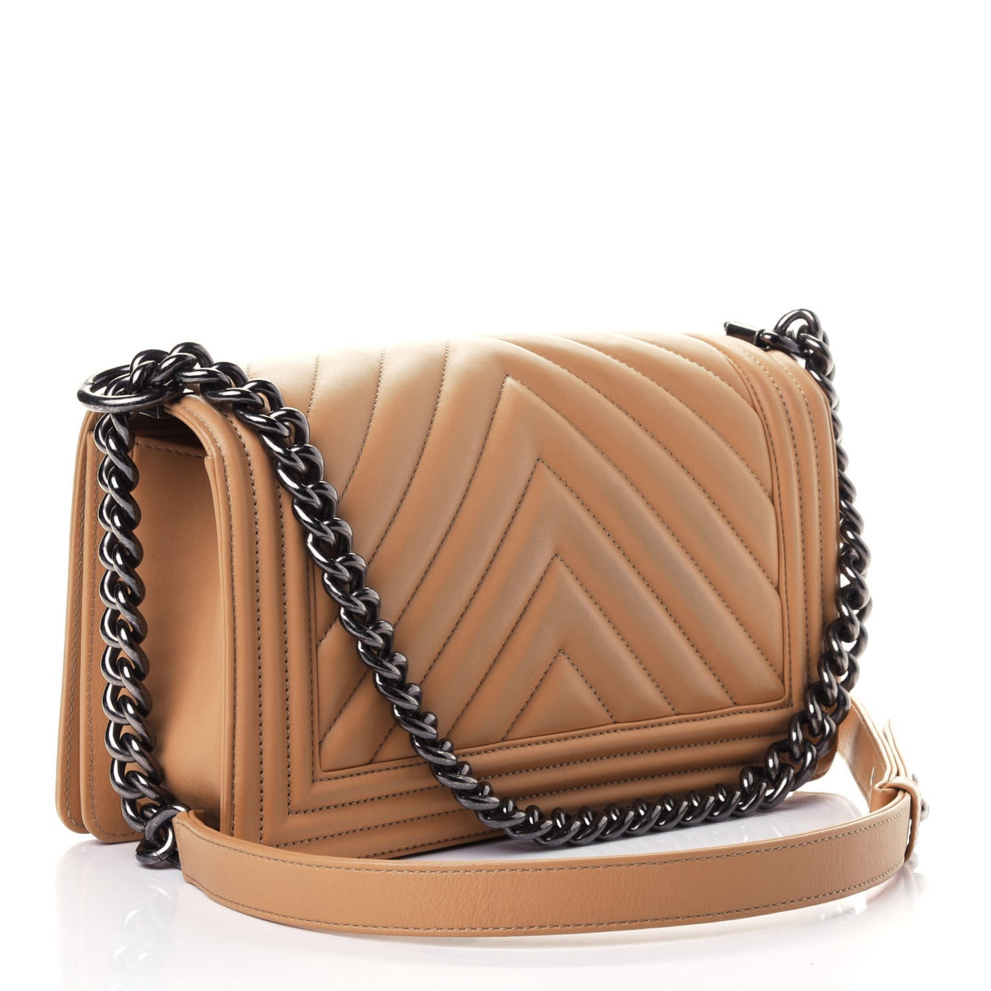 Calfskin Chevron Quilted Medium Boy Flap Beige