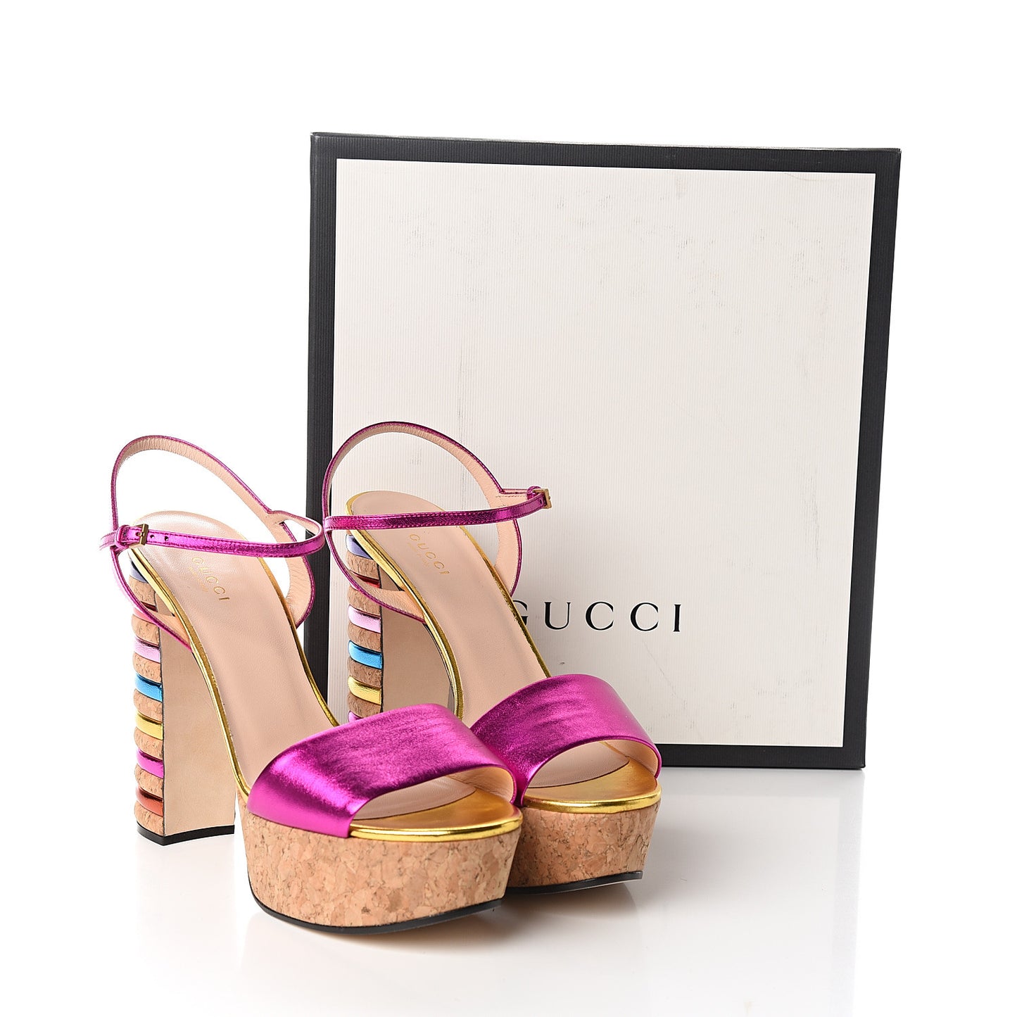 Metallic Nappa Cork Claudie Platform Sandals 40 Fuchsia Multi