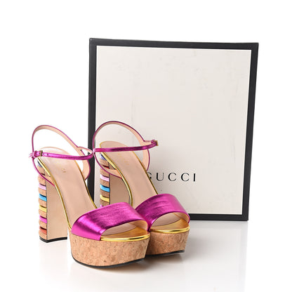 Gucci Metallic Nappa Cork Claudie Platform Sandals 40 Fuchsia Multi 8 of 8