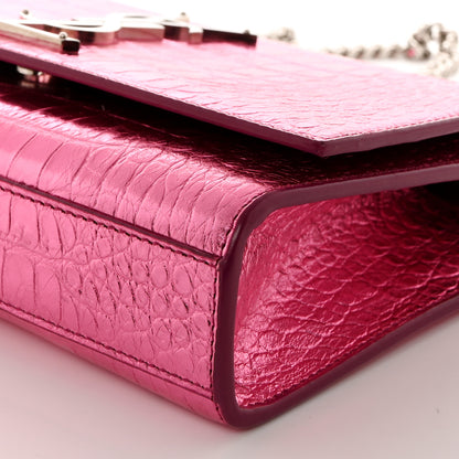 Saint Laurent Metallic Calfskin Crocodile Embossed Small Classic Monogram Kate Tassel Satchel Pink 11 of 11