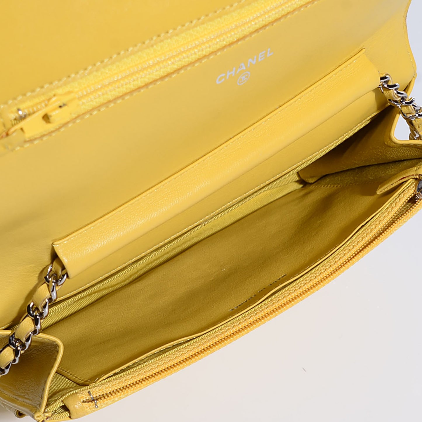 Lambskin Quilted Wallet on Chain WOC Yellow