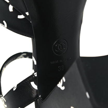 Chanel Printed Lambskin CC Platform Sandals 38 Black White 6 of 8