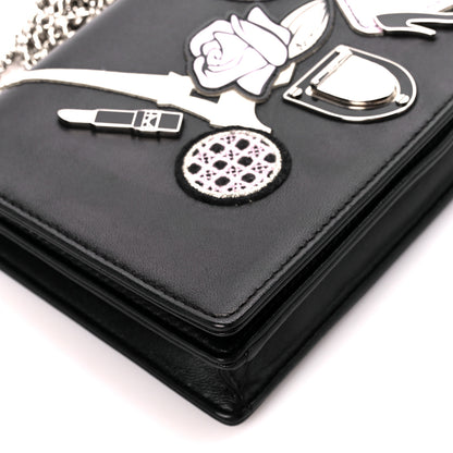 Christian Dior Calfskin Patch Embroidered Diorama Chain Wallet Black 12 of 13