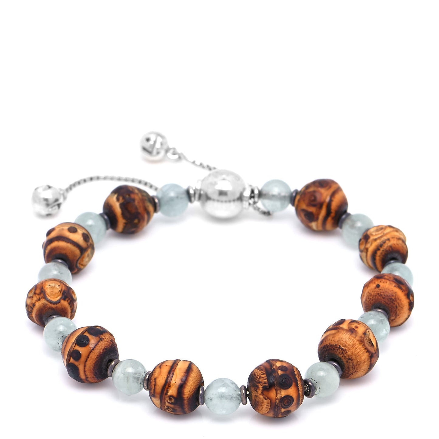 Sterling Silver Bamboo Aquamarine Beaded Bracelet