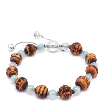 Gucci Sterling Silver Bamboo Aquamarine Beaded Bracelet 1 of 4