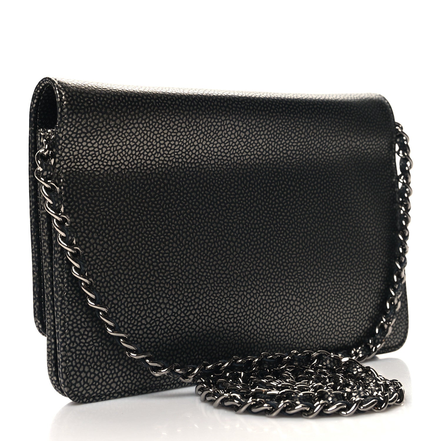 Chanel Metallic Caviar Timeless CC Wallet On Chain WOC Grey 3 of 11