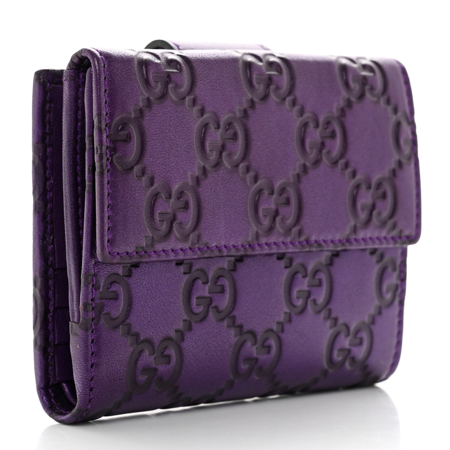 Metallic Soft Guccissima Icon Bar French Wallet Purple