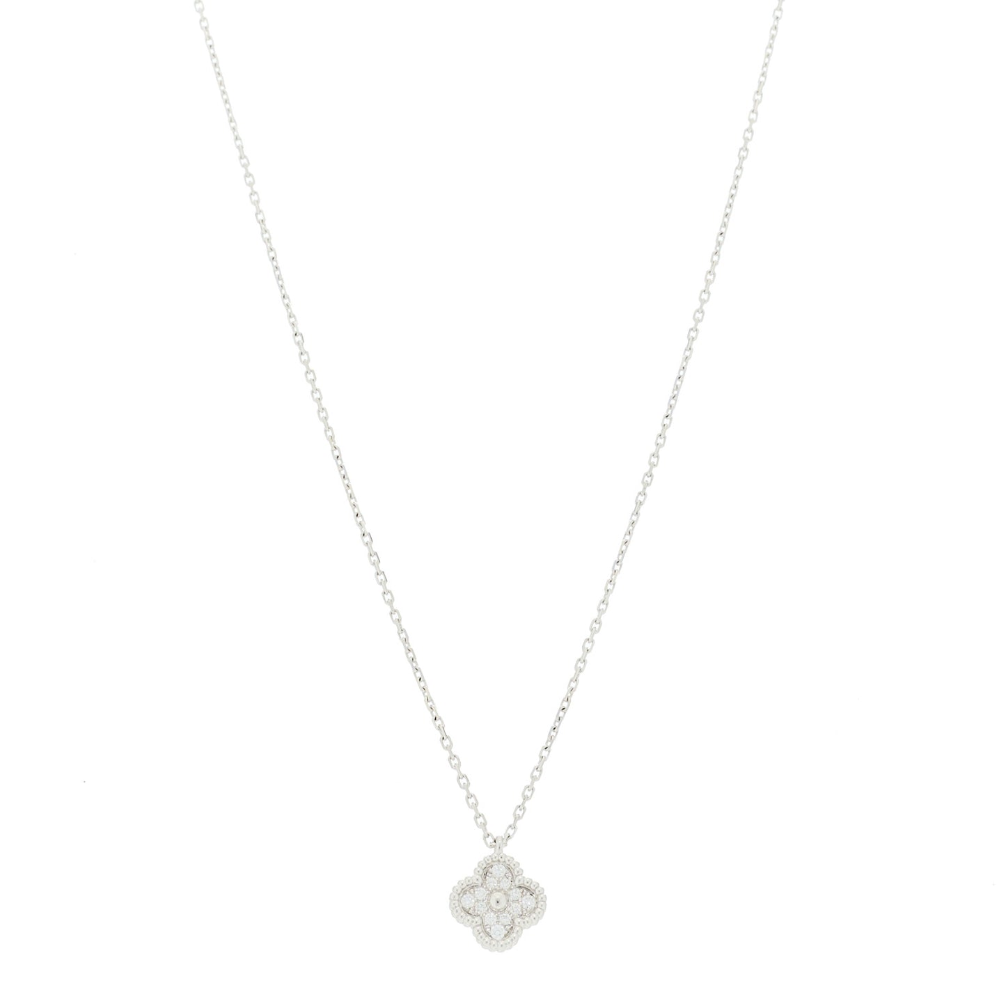 18K White Gold Diamond Sweet Alhambra Pendant Necklace