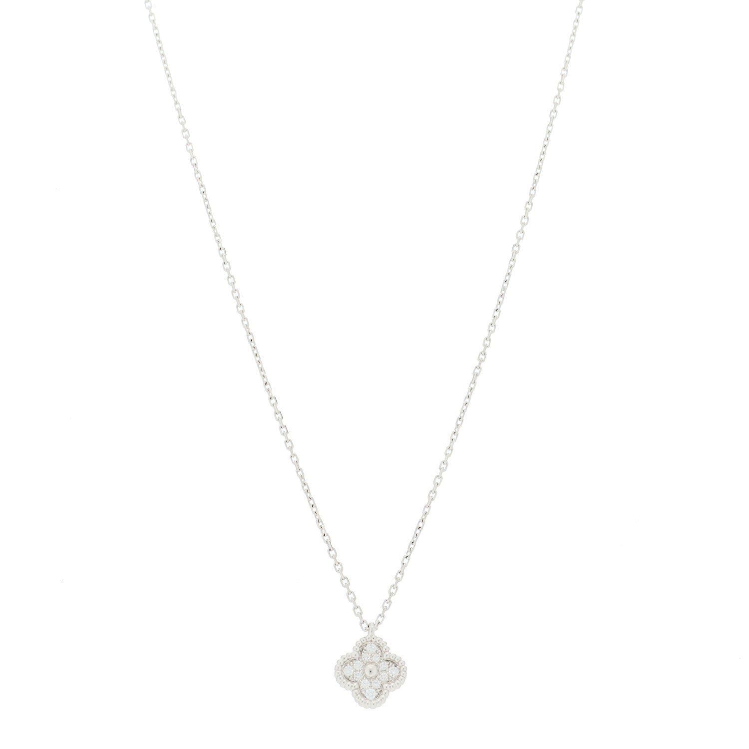 Van Cleef & Arpels 18K White Gold Diamond Sweet Alhambra Pendant Necklace 1 of 5