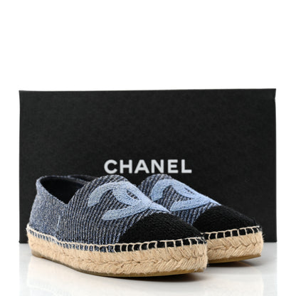 Chanel Cotton Tweed CC Espadrilles 38 Blue Ecru Black 9 of 9