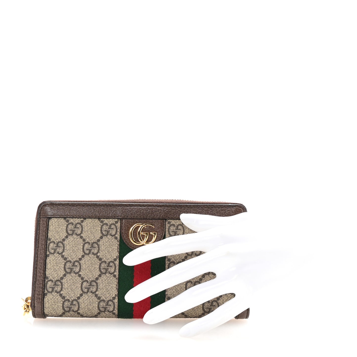 GG Supreme Monogram Web Ophidia Zip Around Wallet Brown