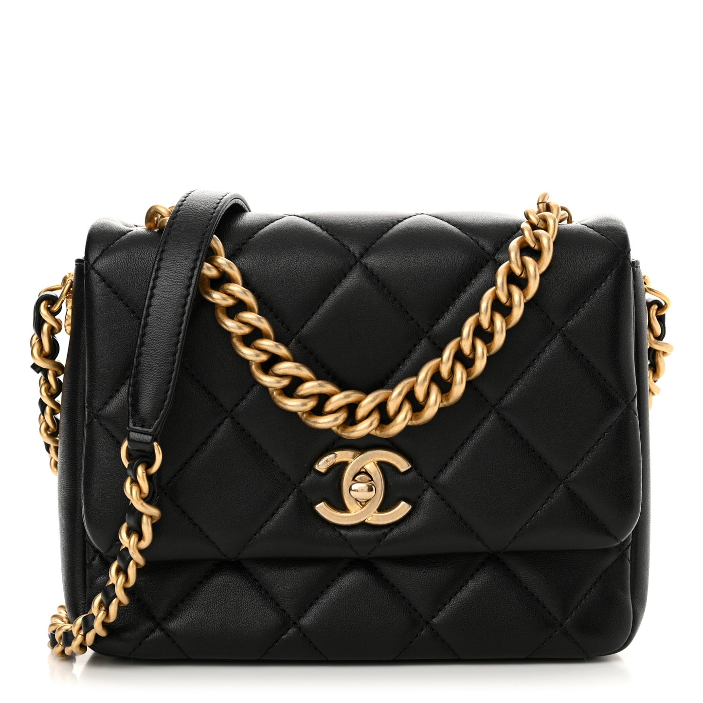 Lambskin Quilted Small Side Note Flap Black