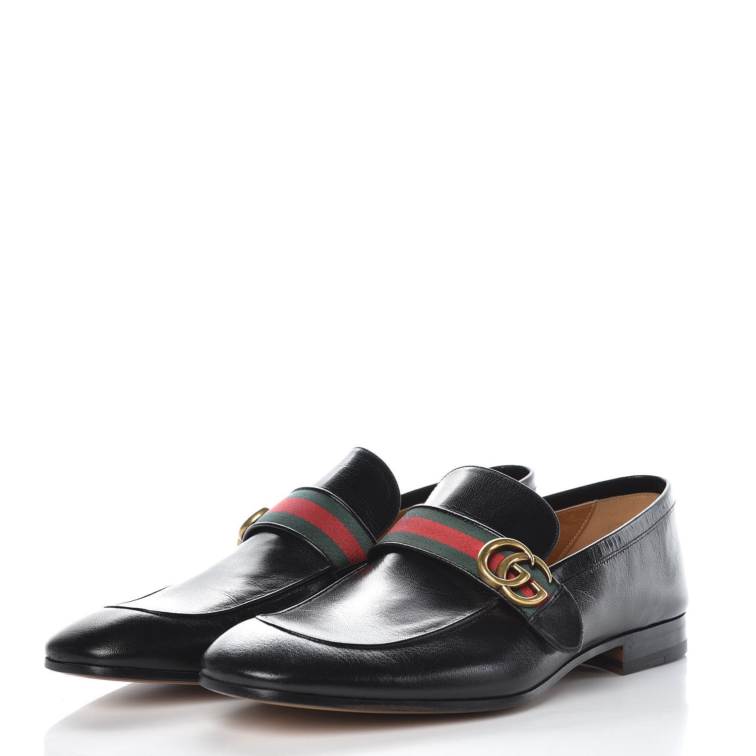 Gucci Goatskin Web Mens GG Loafers 12 Black 3 of 9