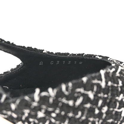 Chanel Tweed Grosgrain Cap Toe CC Slingback Pumps 36 Black White 6 of 11