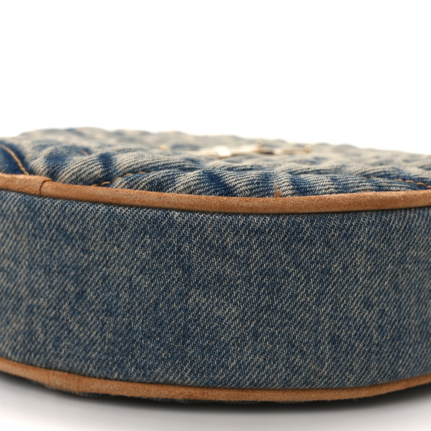 Saint Laurent Denim Matelasse Chevron Quilted Round Vinyle Camera Bag Rodeo Blue Cinnamon 10 of 13