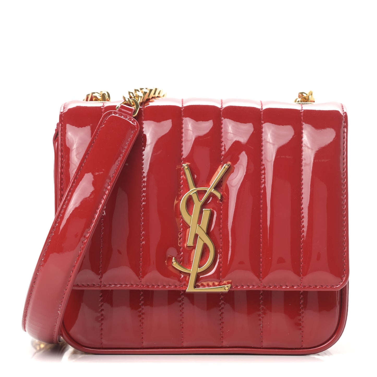 Patent Matelasse Monogram Small Vicky Chain Bag Red
