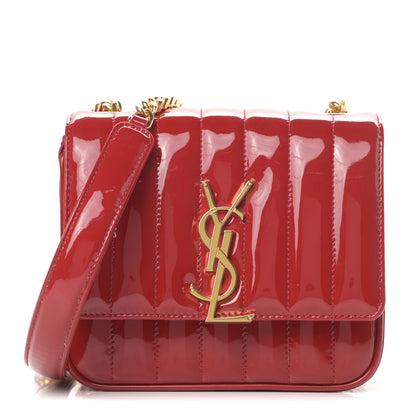 Saint Laurent Patent Matelasse Monogram Small Vicky Chain Bag Red 1 of 11